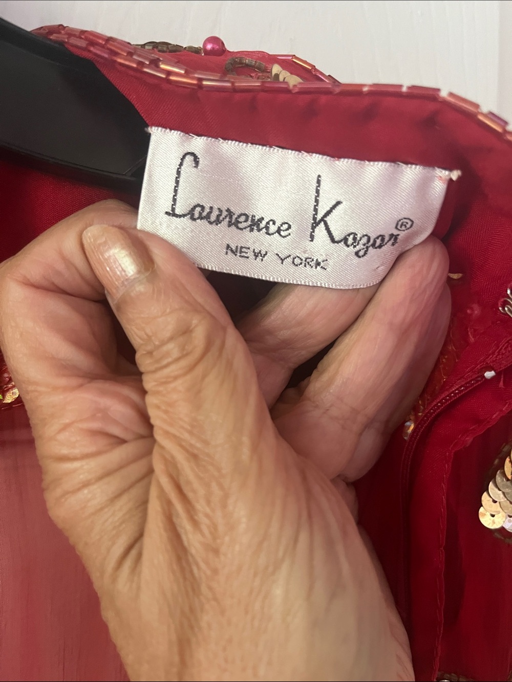 Laurence Kazar Red Long Sleeve Evening Gown with Gold Embellishment - Picture 6 of 6